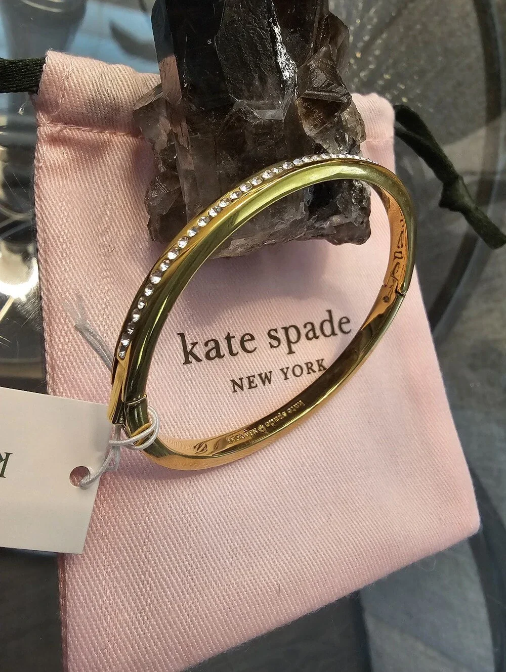 kate spade Gold Crystal-Trim Hinged Bangle Bracelet - Picture 4 of 7